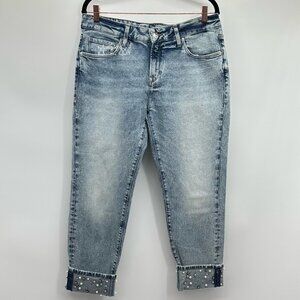 Mavi Jeans Ada Boyfriend Sandblast Rhinestone Ankle Cropped Jeans 30